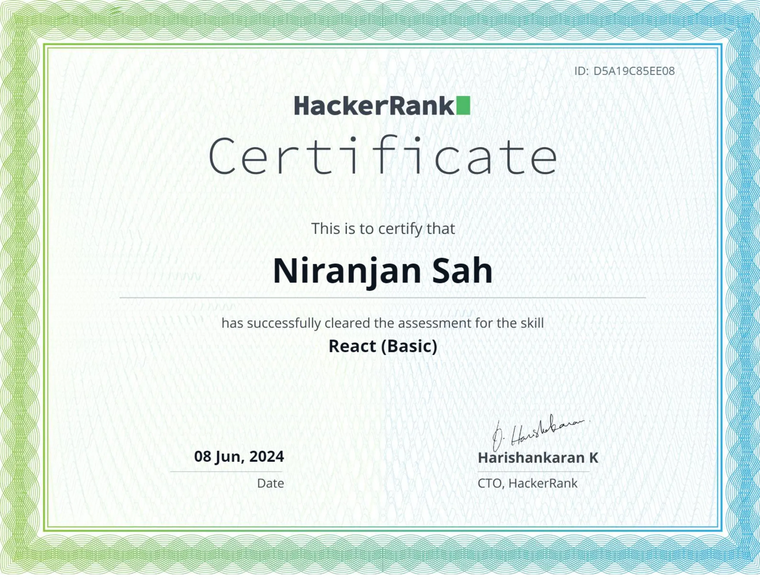 React (Basic) certificate
